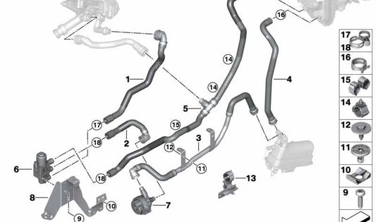 Mangueira de refrigerante avançada OEM 64219398819 para BMW G05, G06, G07. BMW original.