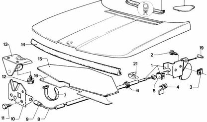 Mecanismo apertura capó OEM 51231817620 para BMW E12 {518, 520, 520i}. Original BMW.