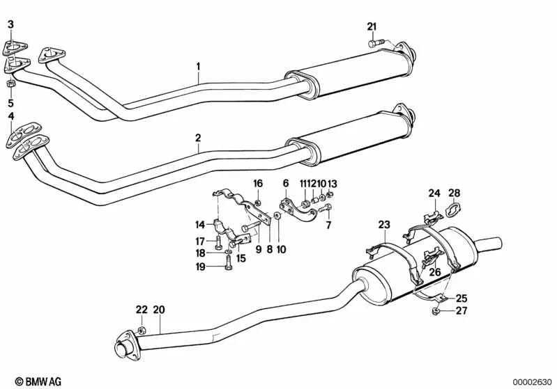 Sistema de escape para BMW E30 (OEM 18101719092). Original BMW.