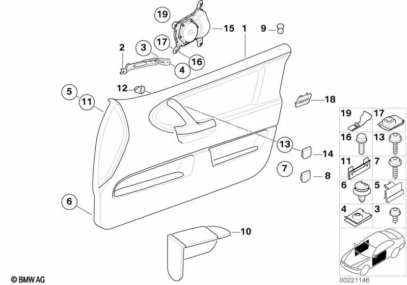 Copertura della porta d'ingresso destra per BMW E36 (OEM 51418225442). BMW originale