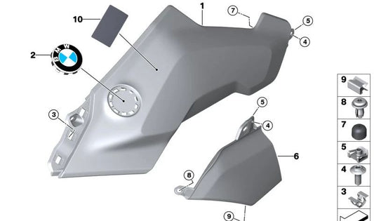 Revestimiento lateral abajo izquierda OEM 46637921965 para BMW R1300GS. Original BMW Motorrad.