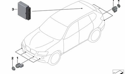 Sensor de ultrasonidos Alpinweiss para BMW Serie 5 F07, F10, F11, F18, Serie 6 F06, F12, F13, Serie 7 F01, F02, F04, X3 F25, X5 E70, X6 E71 (OEM 66209233031). Original BMW