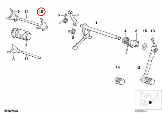 Fourchette de commande de 1re et 3e vitesse OEM 23007667865 pour motos BMW F 650, F 650 ST, F 650 GS, F 650 GS Dakar, F 650 CS, G 650 GS et G 650 X. Original BMW Motorrad