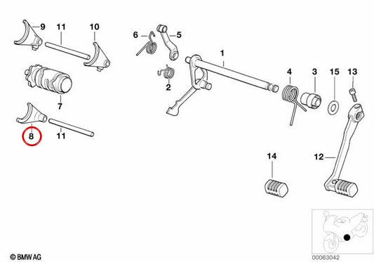 Fourchette de commande de 4e et 5e vitesses OEM 23007667867 pour motos BMW F 650, F 650 ST, F 650 GS, F 650 GS Dakar, F 650 CS, G 650 GS et G 650 X. Original BMW Motorrad
