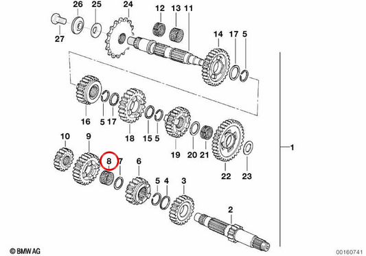 Nadelkäfig OEM 23007700158 für Motorräder BMW G 650 GS, G 650 GS Sertão, G 650 X. Original BMW Motorrad.