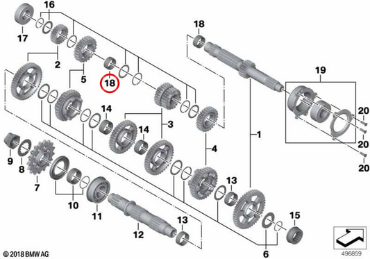 Rolamento de agulhas 26x30x13 OEM 23008569894 para motos BMW R1300GS, S1000RR, S1000R, S1000XR, M1000RR, M1000R, HP4 e mais. Original BMW Motorrad