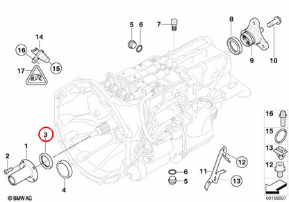 Vedação do eixo OEM 23017837412 para BMW E60, E61, E63, E64. BMW genuíno.