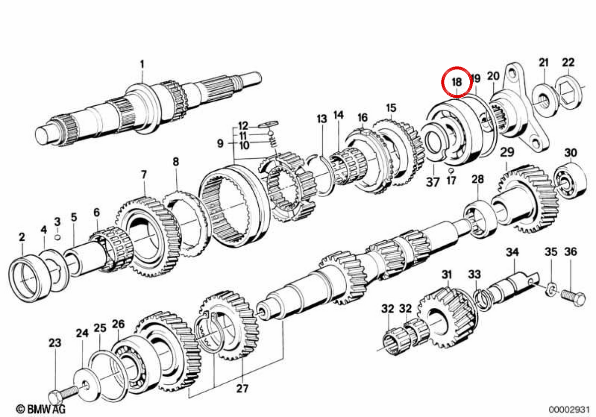 Cuscinetto a sfera OEM 2312128257 per BMW E34. BMW originale.