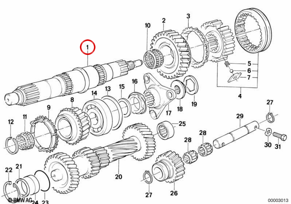 Asse di trasmissione OEM 23211224294 per BMW E30, E28, E24, E23, E32. BMW originale.