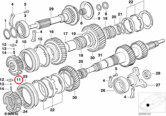 Bucha guia de 5ª marcha e marcha à ré OEM 23211282581 para BMW E36, E46, E34, E39, E32, E38, E53, Z3. BMW genuíno.