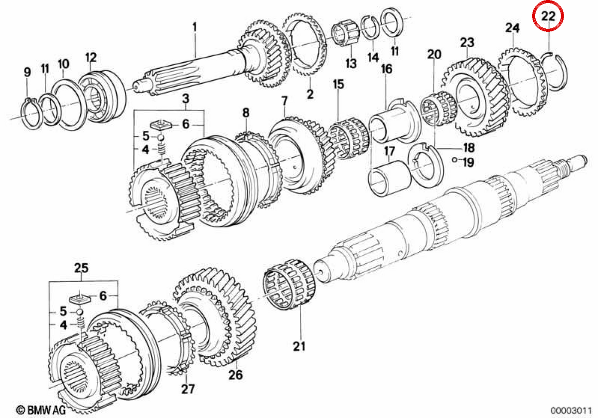 Anel de retenção OEM 23221224191 para BMW E30, E28, E34, E24, E23, E32 e Z1. BMW genuíno.
