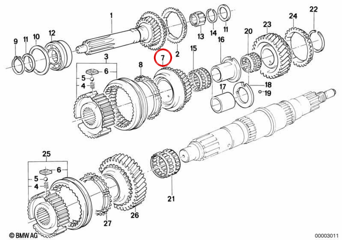 Piñón 3 marzo OEM 23221228017 per BMW E30, E28, E34, E24, E23 e Z1. BMW originale.