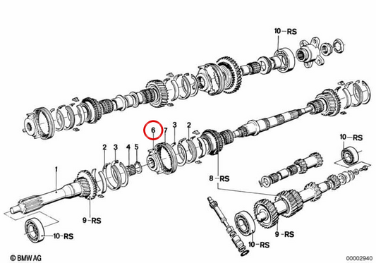 Casquillo guía 4ª y 5ª marcha OEM 23231200749 para BMW E12. Original BMW.
