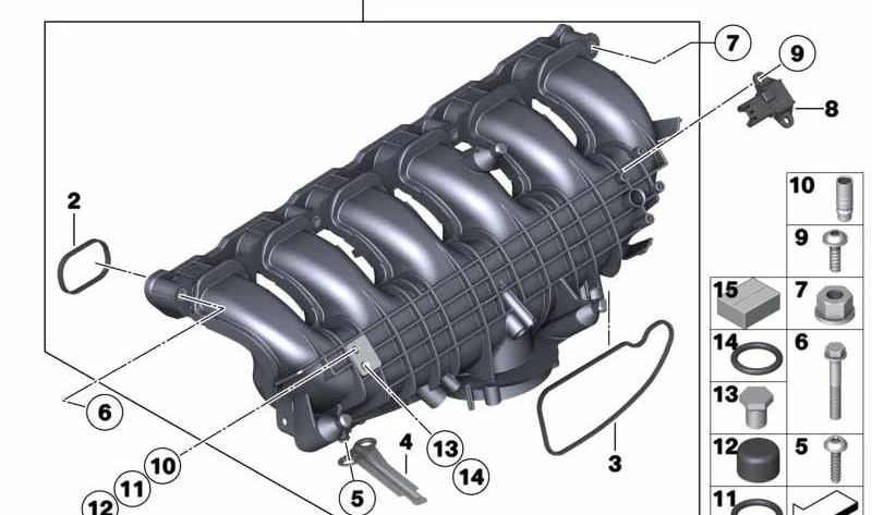 Junta de admisión OEM 11617588624 para BMW E82, E88, F20, F21, F22, F23, F87, E90, E91, E92, E93, F30, F31, F34, F35, F80, F32, F33, F36, F82, F83, F07, F10, F11, F18, F06, F12, F13, F01, F02, E84, F25, F26, E70, F15, E71, F16. Original BMW.