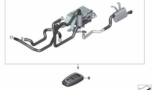 Kit calefacción auxiliar OEM 64502358622 para BMW X3 F25 (sDrive20i, xDrive20i, xDrive28i) y BMW X4 F26 (xDrive20i). Compatible con modelos producidos entre 2011 y 2018. Original BMW.