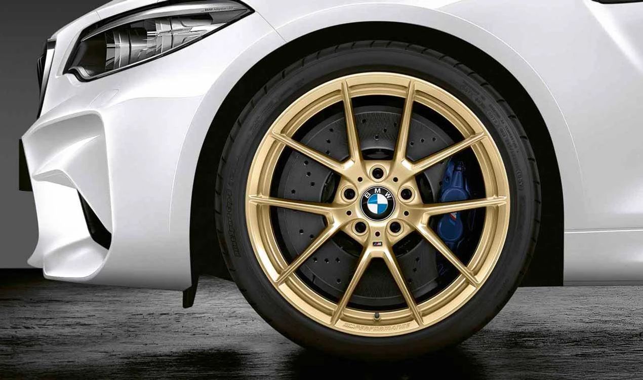 Llantas de aleación M Performance Y-Spoke 763 19" Frozen Gold OEM 36108089343 para BMW F87N. Original BMW.