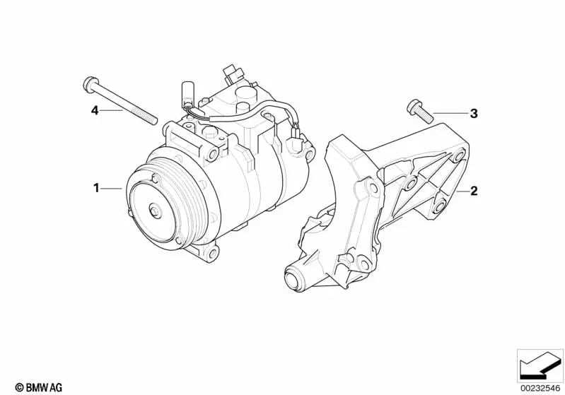 Air Conditioning Compressor Bracket for BMW E60, E60N, E61, E61N, E65, X3 E83, E83N (OEM 64557792202). Original BMW