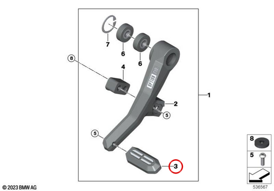 Pièce d'appui du sélecteur OEM 23417109072 pour motos BMW R 1300 GS et R 1300 GS Adventure. Original BMW Motorrad.