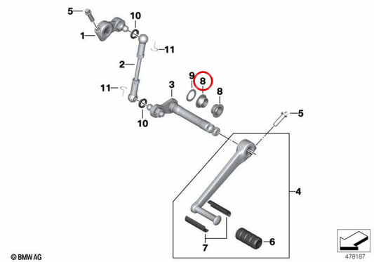 OEM bearing sleeve 23417674079 for BMW Motorrad R nineT, R nineT Pure, R nineT Scrambler, R nineT Racer, R nineT Urban G/S, R 1200 GS, R 1200 GS Adventure, R 1200 RT... and more. Original BMW Motorrad.