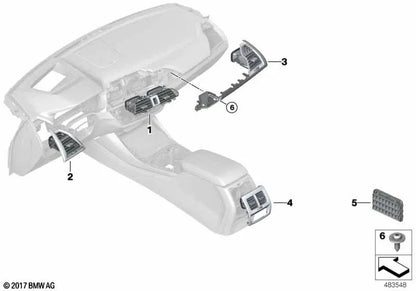 Rejilla de ventilación lateral del pasajero para BMW X3 F97, F97N, G01, G01N, G08, X4 F98, F98N, G02 (OEM 64229384395). Original BMW.