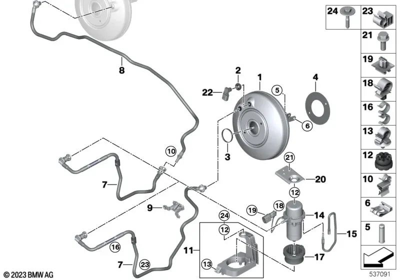 Suporte da linha de freio para BMW 1 F40 Series, F52, Série 2 F44, F45, F46, X1 F48, F49, X2 F39 (OEM 21526858650). BMW original