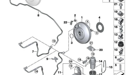 OEM 34336857618 Servofreno Board for BMW E81, E82, E87, E88, F20, F21, F40, F52, F22, F23, F44, F45, F46, F87, E90, E91, E92, E93, F30, F31, F34, F34, F35, F35, F35, F F33, F36, F82, F83, E84, F48, F49, F39 and for Mini F55, F56, F57, F54, F60. Original