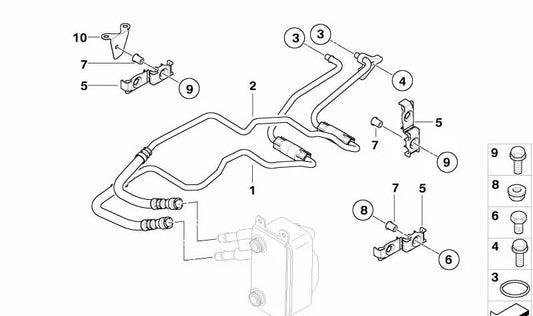 OEM 17227573105 Tubo di ritorno del radiatore dell'olio per BMW E65, E66. BMW originale.
