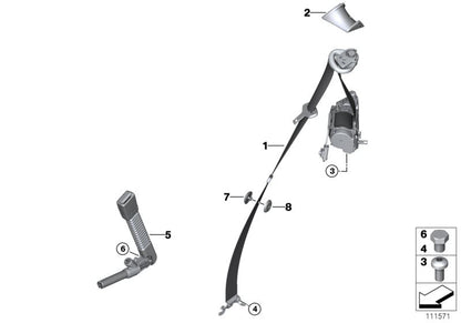 Guide de la courroie de sécurité droite OEM 72117145260 pour BMW Z4 E85 (tous les modèles: 2.0i, 2.2i, 2.5i) de 2002 à 2008. Couleur beige. BMW d'origine.