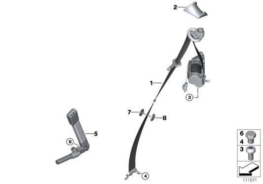 Guía del cinturón de seguridad derecha OEM 72117145260 para BMW Z4 E85 (todos los modelos: 2.0i, 2.2i, 2.5i) de 2002 a 2008. Color beige. Repuesto original BMW.
