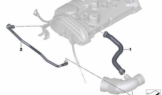 OEM 11157608144 engine ventilation tube for BMW F20, F20N, F21, F21N, F30, F30N, F31, F35, F35N. Original BMW.