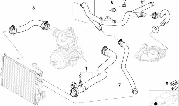 Manguera del sistema de refrigeración OEM 11532247851 para BMW E34, E36, E38, E39, E46, Z3. Original BMW.