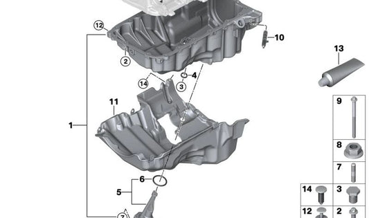 Cubierta acústica para cárter de aceite OEM 11148580088 para BMW G20 320e y 330e. Compatible con todos los modelos indicados entre 2020 y 2024. Original BMW.