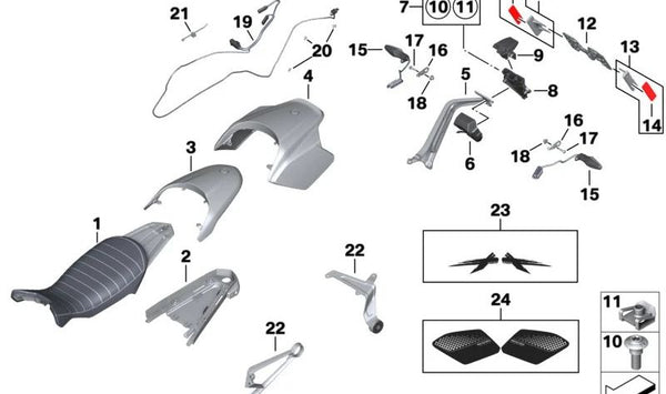 Kit de montaje OEM 77317923256 para BMW Motorrad R 3/20, 325, R nineT, R nineT Pure, R nineT Scrambler, R nineT Urban G/S, R nineT Racer. Original BMW Motorrad.