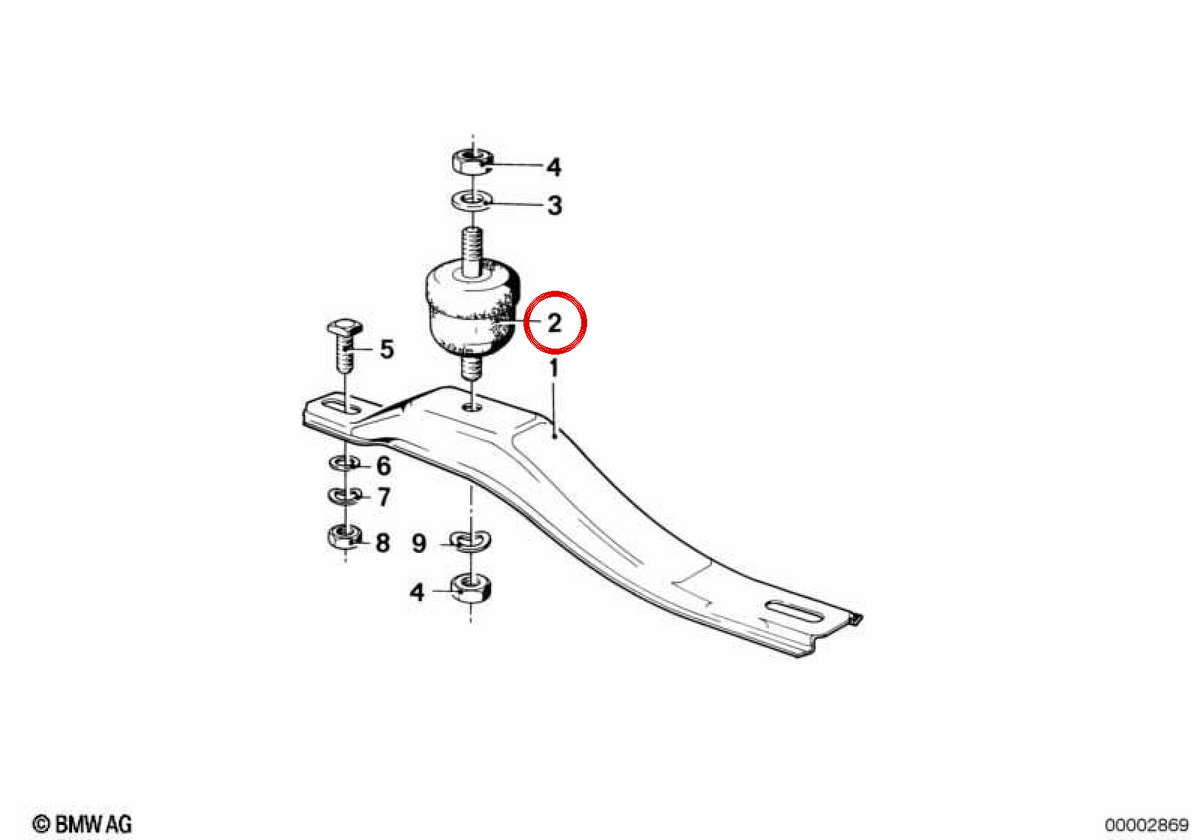 Soporte Silentblock OEM 23711175424 para BMW E21, E30, E12, E28. Original BMW.