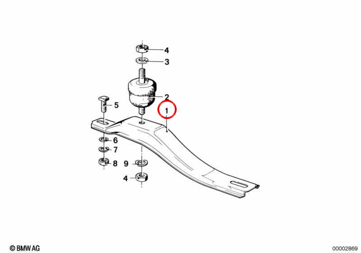Support OEM Travesa 23711246476 pour BMW E12, E28. BMW d'origine.