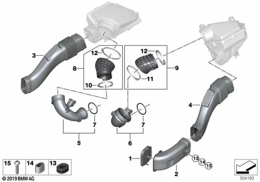 Hose clamp for BMW F95, F96 (OEM 13718099343). Genuine BMW.