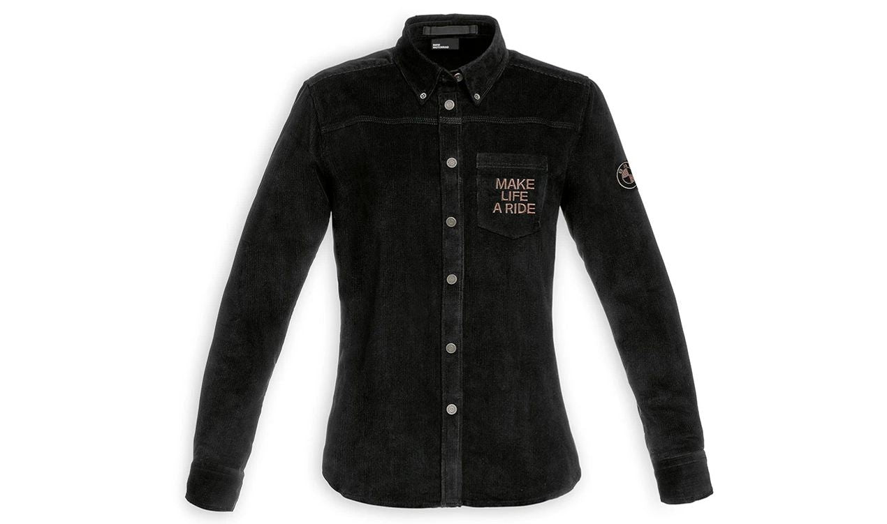 Camisa de pana negra talla XL "Make Life a Ride" OEM 76652473518 para BMW. Original BMW Motorrad.