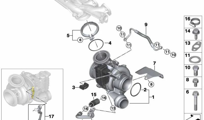 OEM HOSE 11427807796 per BMW F20, F21, F22, E90, E91, E92, E93, F30, F31, F34, F32, F33, F36, F07, F10, F11, F06, F12, F13, F01, F02, E84, F25, F25, F25 0, E70, E70 E71, F16. BMW originale.