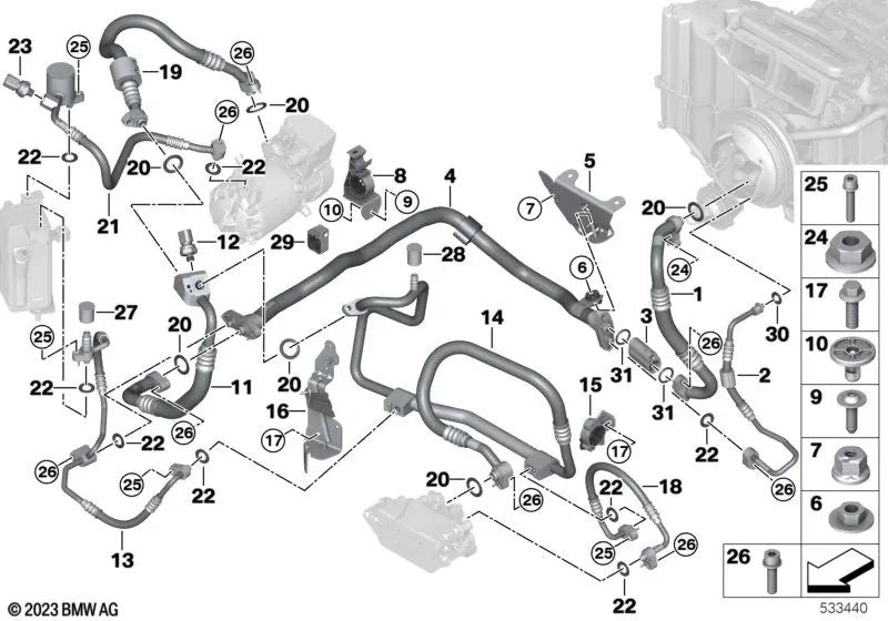 Suction pipe for expansion valve for BMW i I20 (OEM 64505A01C70). Original BMW.