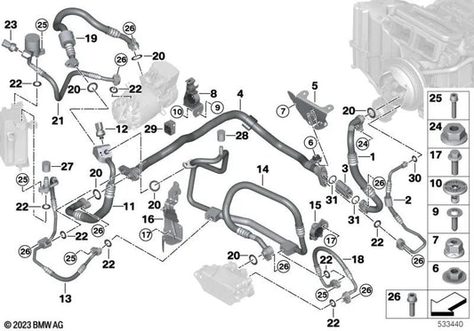 Suction pipe for expansion valve for BMW i I20 (OEM 64505A01C70). Original BMW.