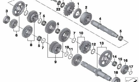 Kit de reparación engranajes 6ª marcha OEM 23008537732 para BMW Motorrad F 800 R (FK73) 2009-2015. Compatible con transmisiones manuales. Recambio original BMW Motorrad.