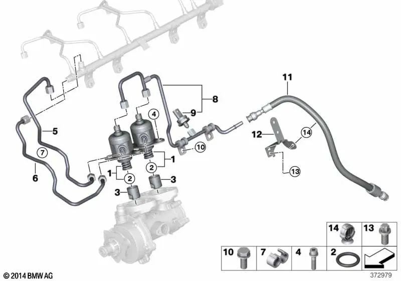 Tubería de alta presión para BMW Serie 2 F87N, Serie 3 F80, F80N, Serie 4 F82, F83 (OEM 13537848562). Original BMW