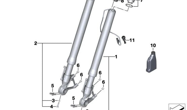 Barra de horquilla delantera izquierda OEM 31427924575 para BMW Motorrad S 1000 RR (SK67: 0E61, 0P21, 0P23). Original BMW Motorrad.