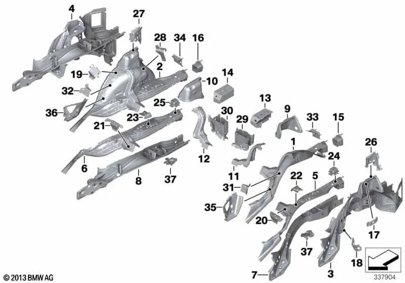 Rechte Bremsschlauchunterstützung für BMW F20, F21, F22, F23, F87, F30, F31, F34, F35, F80, F32, F33, F36, F82, F83 (OEM 41007284348). Original BMW.