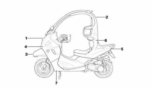Umbral izquierdo imprimado OEM 46637667907 para BMW Motorrad C1 125, C1 200. Original BMW Motorrad.