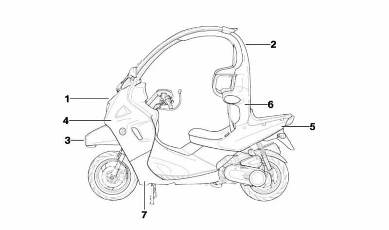 Umbral izquierdo imprimado OEM 46637667907 para BMW Motorrad C1 125, C1 200. Original BMW Motorrad.