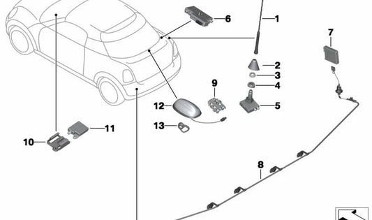 Antena para parachoques FM/DAB OEM 65203453590 para MINI R57, R58, R59. Recambio original MINI, ideal para mejorar señal de radio y compatibilidad DAB en modelos descapotables y coupé.