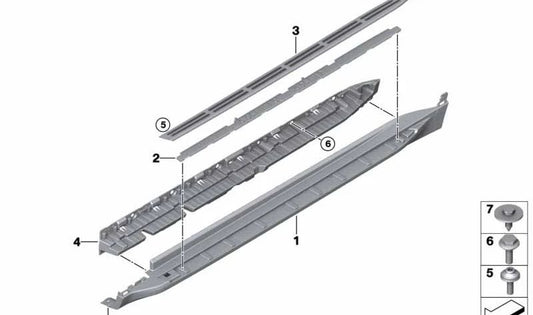 Embellecedor derecho de estribo lateral OEM 51777469428 para BMW X6 G06. Pieza original BMW.