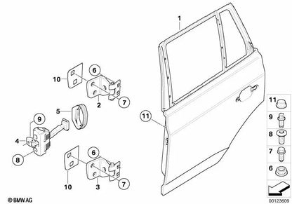 Rear left door brake cover for BMW E83, E83N (OEM 51223452821). Original BMW