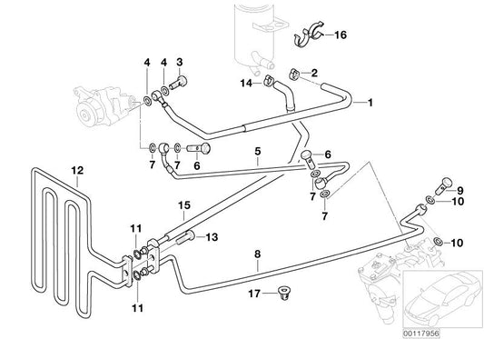 Tubo de dirección asistida OEM 32412229217 para BMW E39 M5. Compatible exclusivamente con modelos BMW Serie 5 E39 M5 (motor S62) fabricados entre 1999 y 2003. Original BMW.
